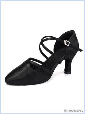 HROYL Women's Satin Ballroom Latin Salsa Dance Shoes Closed Toe